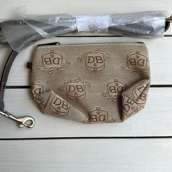 Dooney & Bourke DB Logo Double Handle Tote Brown Fabric Leather Accents